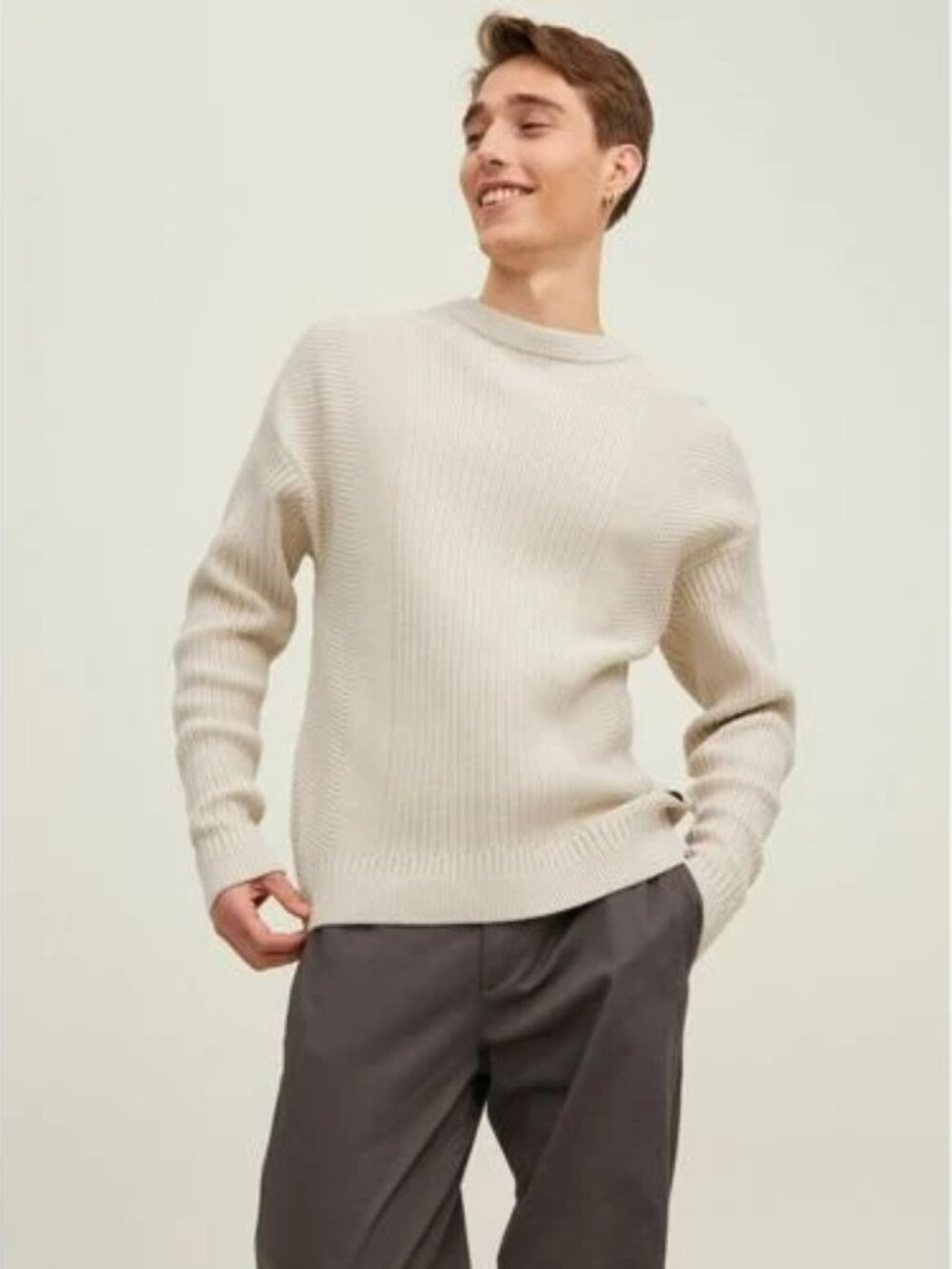 Jack & Jones Cream Knit Crew Neck Sweater/14892